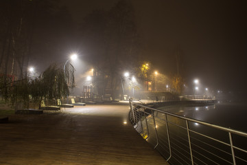 Night fog on Pekhork River Embankment
