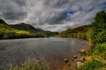 Lake scenery with dramatic sky
