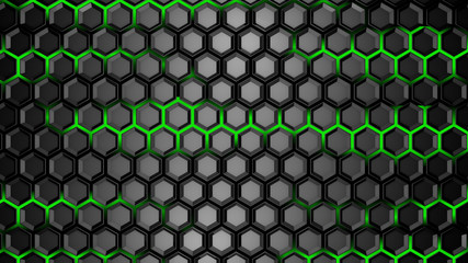dark and green hexagon background 3d render