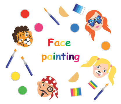 Face Painting For Kids Poster, Collection. Vector Illustration. Eps10