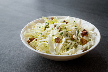 White Cabbage Salad Sauerkraut with Dry Raisins and Dill