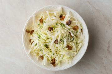 White Cabbage Salad Sauerkraut with Dry Raisins and Dill