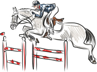 horse jumping obstacles during equestrian