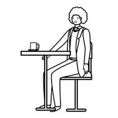 man drinking coffee in the dining room