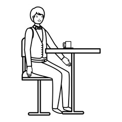 man drinking coffee in the dining room