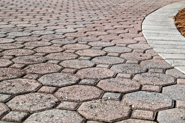 low angle close up of brick paver driveway
