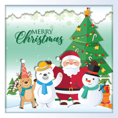 Christmas background with Santa Claus and the inscriptions Merry Christmas