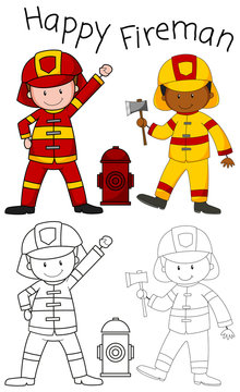 Doodle happy fireman character