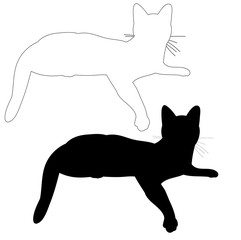 vector, isolated silhouette of a cat, lies