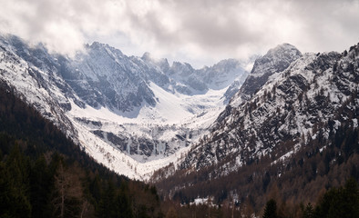 Mountains Alps panorama, near town Ponte di legno, italy