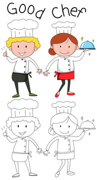 Doodle chef charcater on white background
