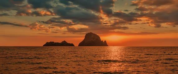 Naklejka na ściany i meble The sunset on the island of Es vedra, Ibiza