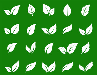 Obraz na płótnie Canvas hand drawn white abstract leaf icons set