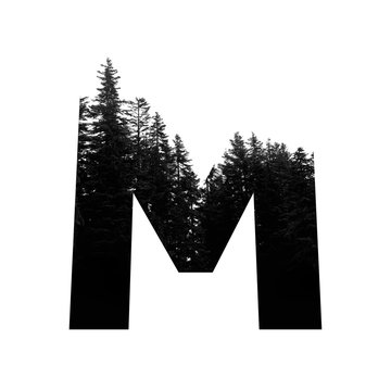 Letter M hipster wilderness font lettering. Outdoor adventure.