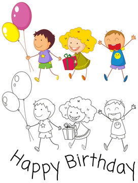 Doodle children celebrate birthday