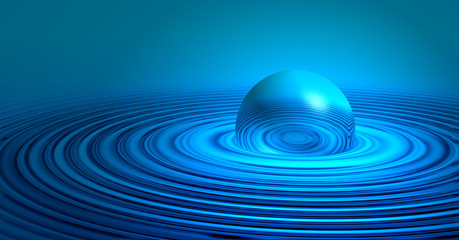 3d blue sphere droplet with water ripples digital graphic