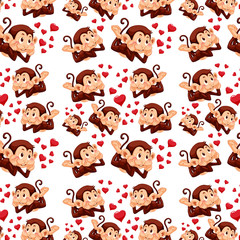 Cute monkey on seamless pattern