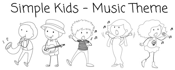 Doodle musician character on white background