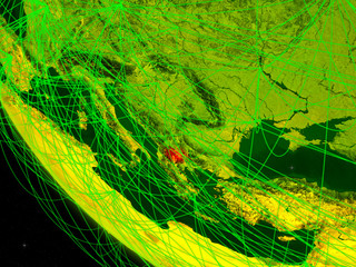 Macedonia on digital planet Earth from space with network. Concept of international communication, technology and travel.