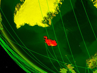 Iceland on digital planet Earth from space with network. Concept of international communication, technology and travel.