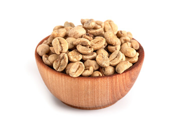 Bowl of Raw Green Coffee Beans on a White Background