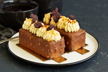 A piece of delicious caramel cake.