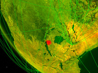 Burundi on digital planet Earth from space with network. Concept of international communication, technology and travel.