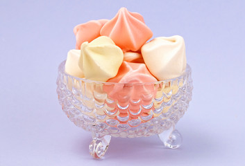 Crystal Dessert Bowl Filled with Various Colored Meringues
