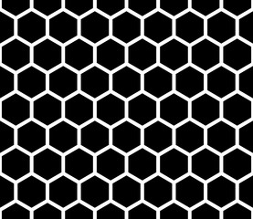 Hexagon seamless pattern. Repeatable white line honeycomb pattern on black background vector.