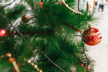 Decorated Christmas tree in office, cristmas, new year