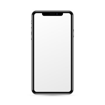 Slim New Smartphone Similar To IPhone X With Blank Black Screen Isolated