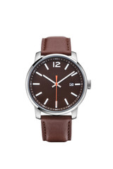 Men's leather wrist watch in white background