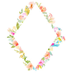 Watercolor Flower Frame. Hand Painted Floral Background