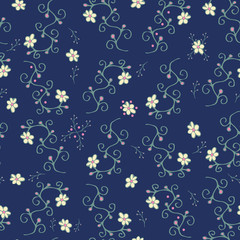 Plants, branches, berries and flowers. Seamless pattern. Hand drawing. Raster for textiles, clothes, dishes, packaging.