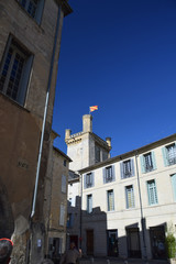 Fototapeta na wymiar Tower of the Duchal Palace in the medieval village of Uzes in the Gard region of Provence, France