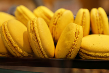 Yellow macaroons. Almond cookies with lemon filling