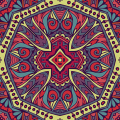 Tribal indian ethnic seamless design. Festive colorful mandala pattern