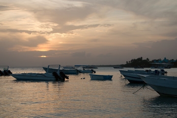 sunset and boats in Dominican Republic