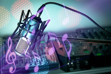 Microphone in   digital studio   on background