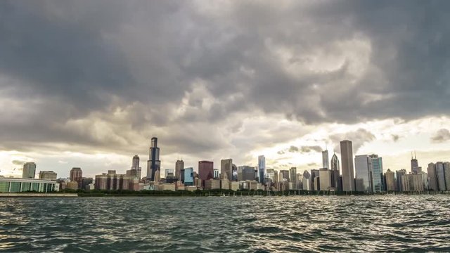 Time Lapse of the Chicago Skyline on a Cloudy Day (Zoom In)