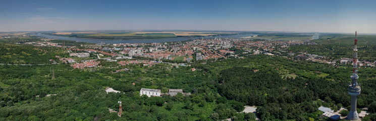 Aerial view of Silistra, Medzhidi Tabia Castle and Danube river, Bulgaria