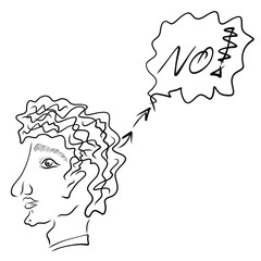 A man gives the answer NO, sketch, black outline