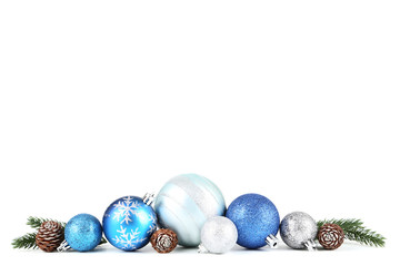 Colorful christmas baubles with cones isolated on white background