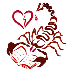 Scorpio stinging in the heart, book, creative pattern