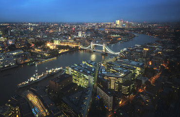 London aerial view with Tower Bridge, UK