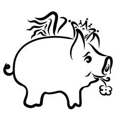 Cheerful winged prince, a pig with a flower