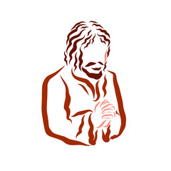 Conversation with God, humbly praying man, with wavy hair