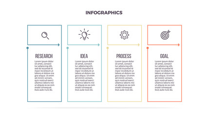 Business infographics with 4 steps, options. Vector template. Editable line.