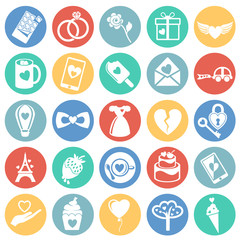 Valentines day set on color circles background icon