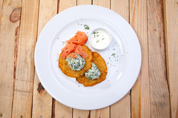 potato pancakes with salmon